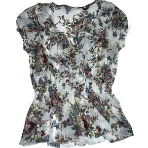 POETRY Floral Blouse Womens Size XL Multicolored Layered Ruffle Smocked Shirt.